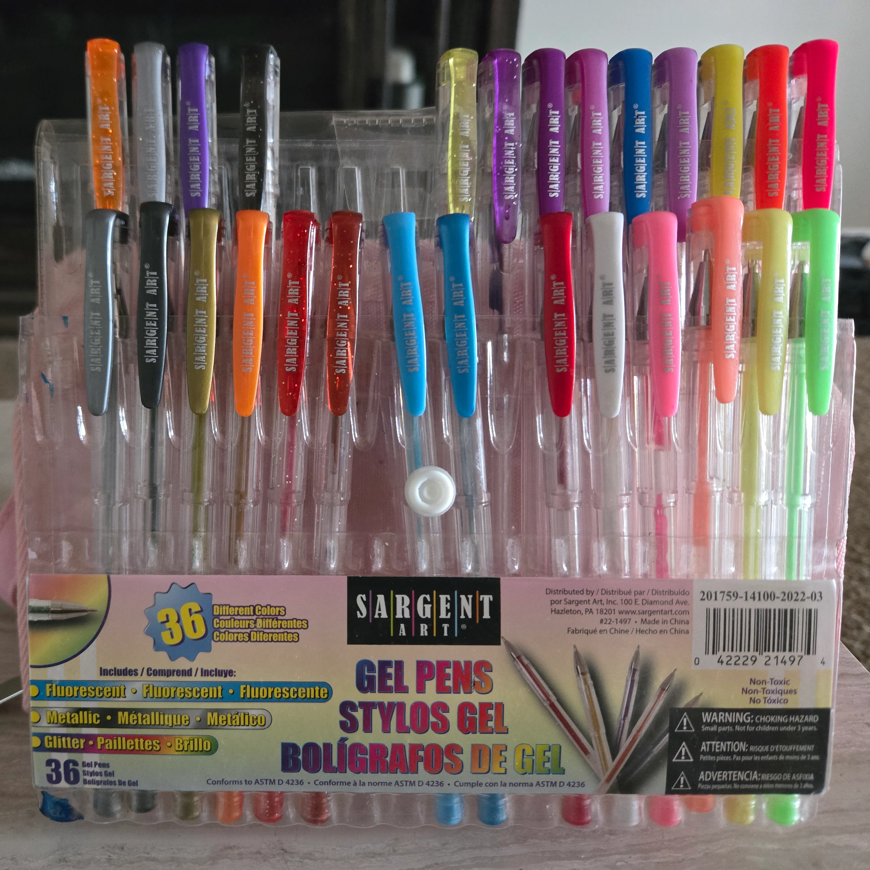 The package of gel pens from Secret Santa